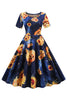 Laden Sie das Bild in den Galerie-Viewer, Halloween Kurzarm Rundhalsausschnitt Vintage Drucken Kleid