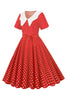 Laden Sie das Bild in den Galerie-Viewer, Hepburn Roter Punktdruck Vintage Kleid mit Gürtel