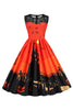 Laden Sie das Bild in den Galerie-Viewer, Vintage Rundhalsausschnitt Spitze Panel-Druck Halloween Kleid