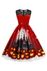 Laden Sie das Bild in den Galerie-Viewer, Vintage Rundhalsausschnitt Spitze Panel-Druck Halloween Kleid