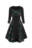 Laden Sie das Bild in den Galerie-Viewer, Kariertes bedrucktes Taillen Halloween Retro Kleid