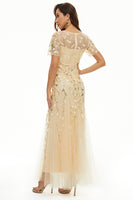 Laden Sie das Bild in den Galerie-Viewer, Laub Pailletten Mutterkleid mit kurzen Ärmeln