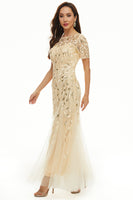 Laden Sie das Bild in den Galerie-Viewer, Laub Pailletten Mutterkleid mit kurzen Ärmeln