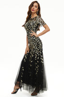 Laden Sie das Bild in den Galerie-Viewer, Laub Pailletten Mutterkleid mit kurzen Ärmeln