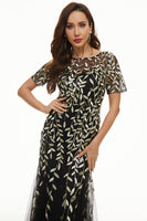 Laden Sie das Bild in den Galerie-Viewer, Laub Pailletten Mutterkleid mit kurzen Ärmeln