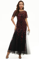 Laden Sie das Bild in den Galerie-Viewer, Laub Pailletten Mutterkleid mit kurzen Ärmeln