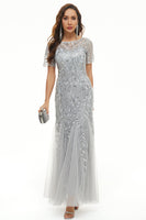 Laden Sie das Bild in den Galerie-Viewer, Laub Pailletten Mutterkleid mit kurzen Ärmeln