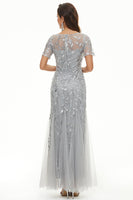 Laden Sie das Bild in den Galerie-Viewer, Laub Pailletten Mutterkleid mit kurzen Ärmeln