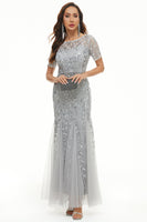 Laden Sie das Bild in den Galerie-Viewer, Laub Pailletten Mutterkleid mit kurzen Ärmeln