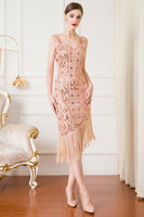 Laden Sie das Bild in den Galerie-Viewer, Schwarzes Paillettenkleid aus den 1920er Jahren mit Fransen