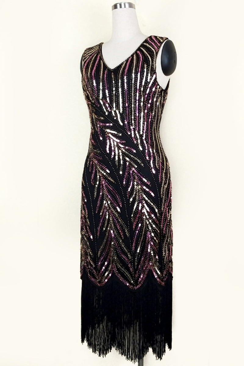 Laden Sie das Bild in den Galerie-Viewer, Pailletten tolles Gatsby Kleid mit Fransen