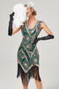 Laden Sie das Bild in den Galerie-Viewer, Dunkelgrünes Flapperkleid aus den 1920er Jahren mit Fransen