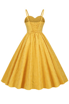 Hepburn Retro Hohe Taille Gelbes Kleid aus den 1950er Jahren