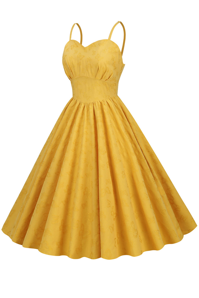 Laden Sie das Bild in den Galerie-Viewer, Hepburn Retro Hohe Taille Gelbes Kleid aus den 1950er Jahren