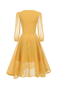 Gefälschte zweiteilige durchbrochene Schleife Puffärmel Vintage Kleid