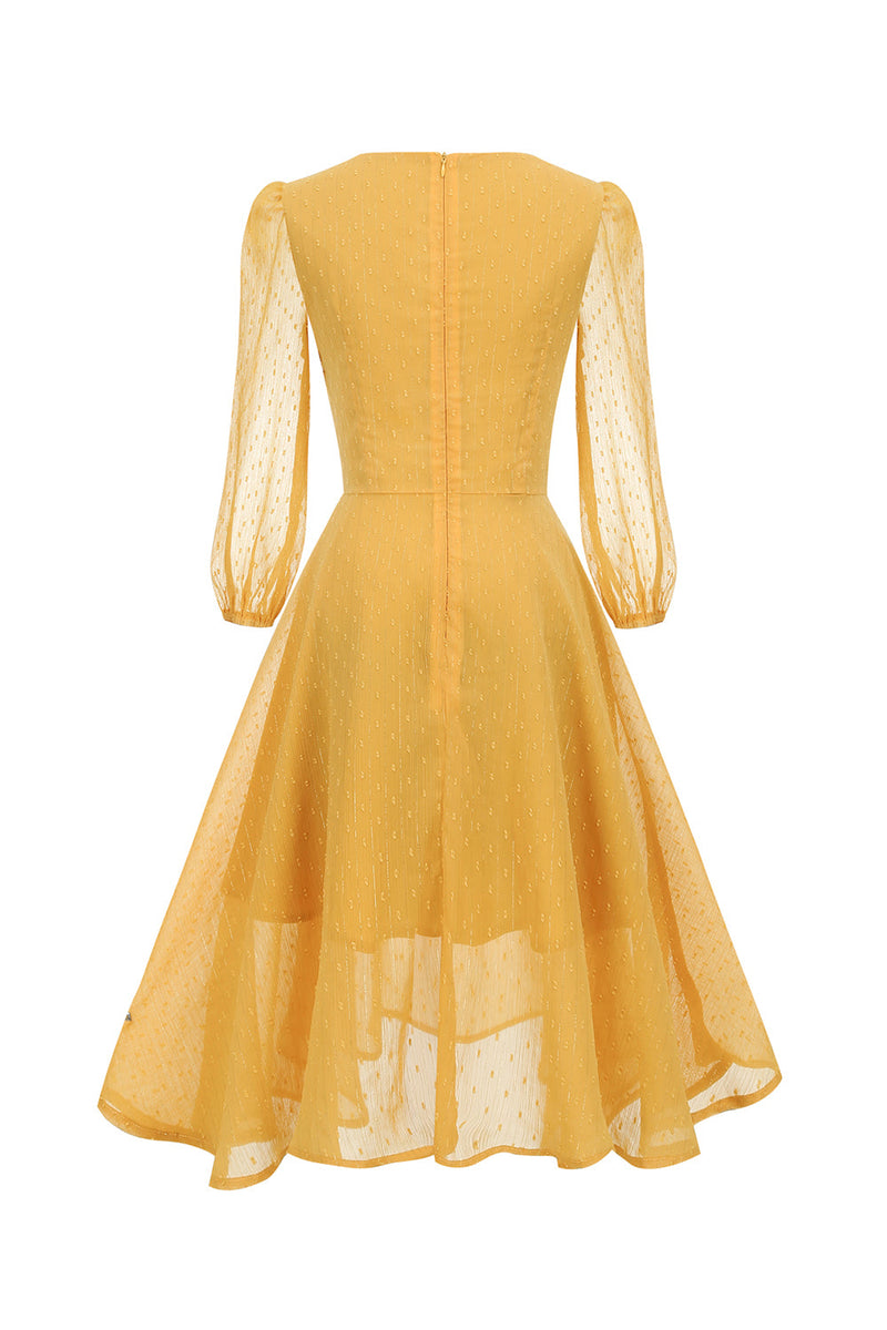 Laden Sie das Bild in den Galerie-Viewer, Gefälschte zweiteilige durchbrochene Schleife Puffärmel Vintage Kleid