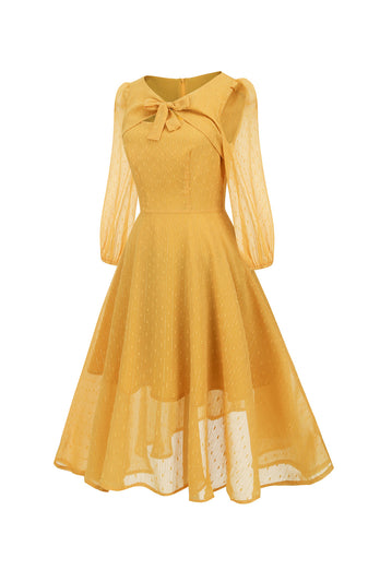 Gefälschte zweiteilige durchbrochene Schleife Puffärmel Vintage Kleid
