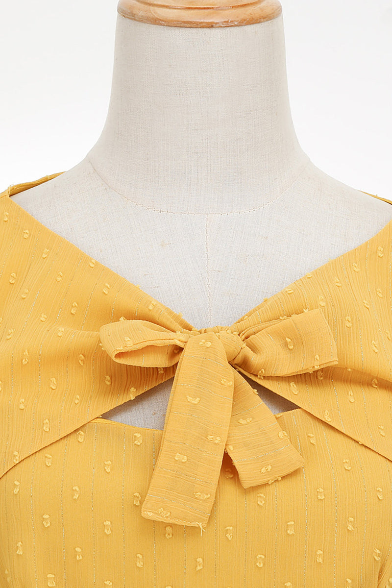Laden Sie das Bild in den Galerie-Viewer, Gefälschte zweiteilige durchbrochene Schleife Puffärmel Vintage Kleid