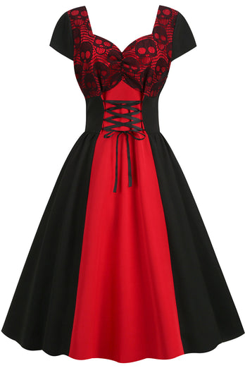 Schwarz und Rot Halloween Vintage 1950er Jahre Kleid