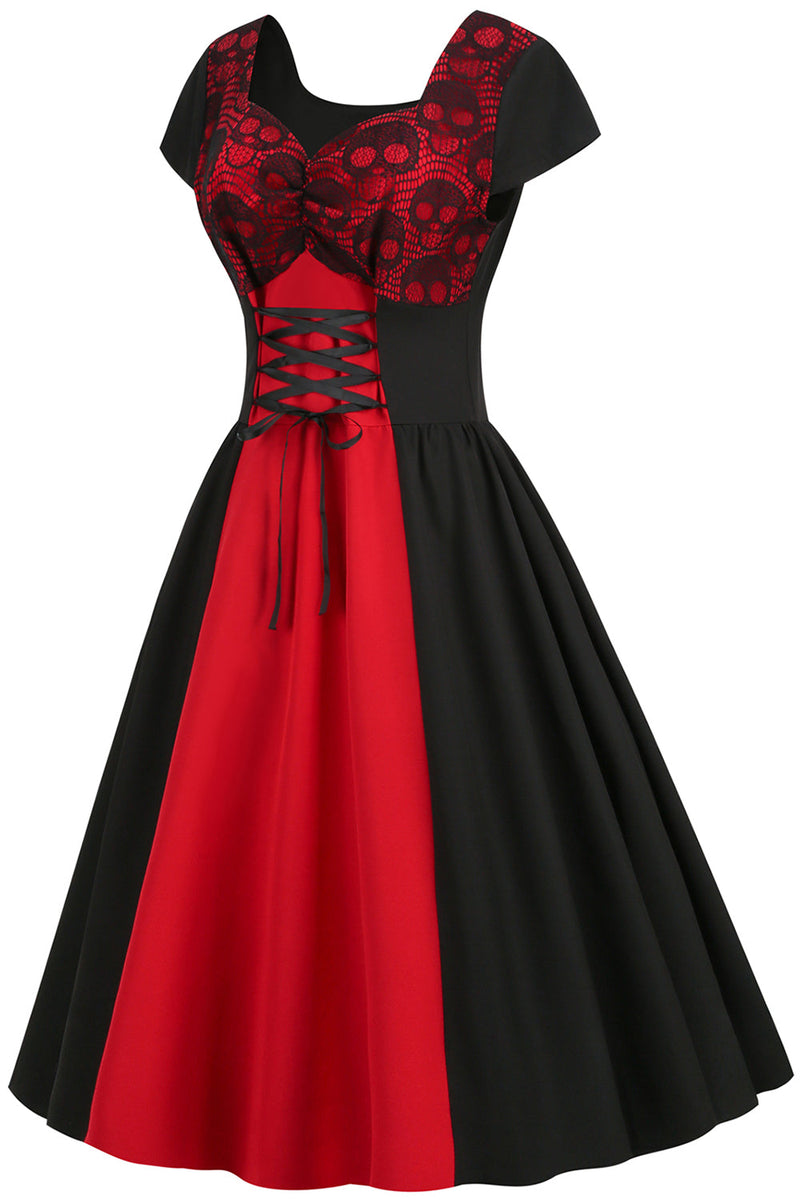 Laden Sie das Bild in den Galerie-Viewer, Schwarz und Rot Halloween Vintage 1950er Jahre Kleid