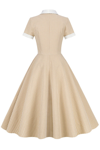A-Linie V Ausschnitt Blush Vintage Kleid mit Knopf