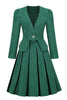 Laden Sie das Bild in den Galerie-Viewer, A-Linie V Ausschnitt Grünes Gitter Vintage Kleid