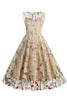 Laden Sie das Bild in den Galerie-Viewer, Leichte Khaki Stickerei Vintage 1950er Jahre Kleid