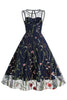 Laden Sie das Bild in den Galerie-Viewer, Juwelenhals Helles Khaki Rockabilly Kleid mit Stickerei