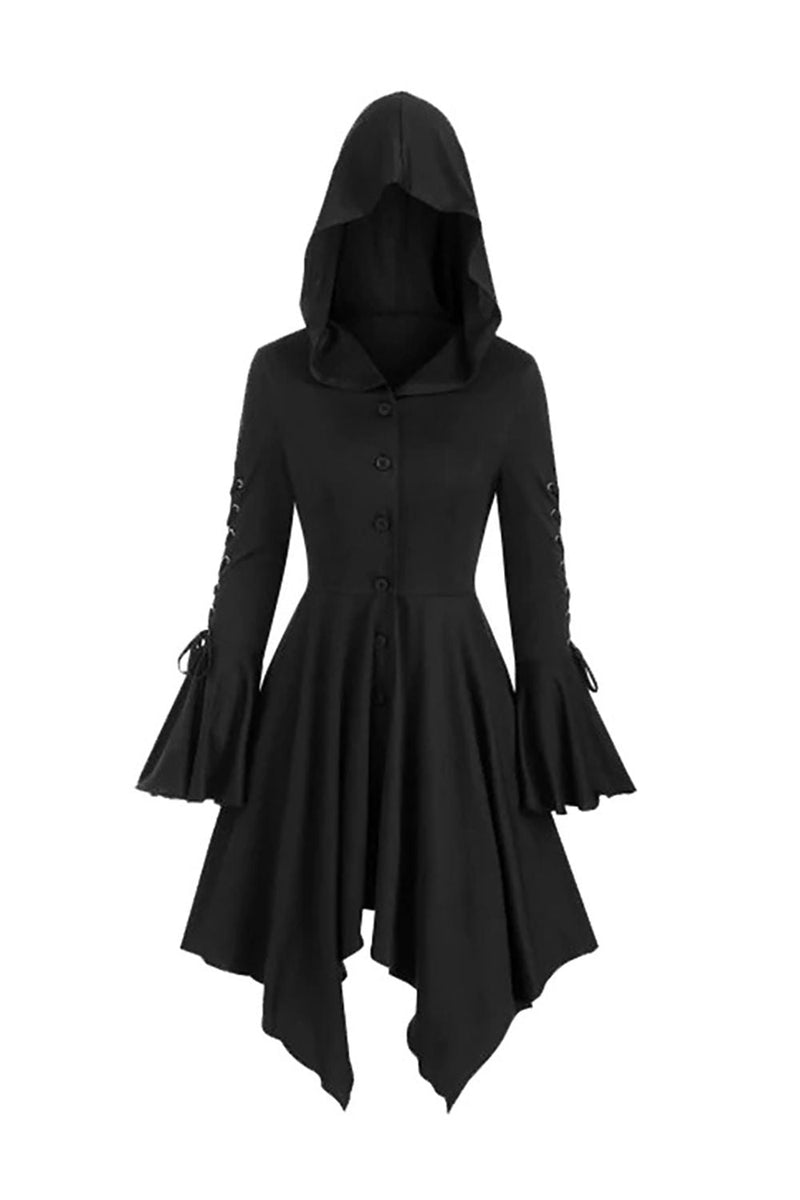 Laden Sie das Bild in den Galerie-Viewer, Schwarzes Langarm Schnürung Halloween Kleid