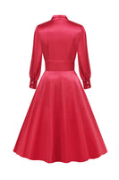 Laden Sie das Bild in den Galerie-Viewer, Retro Style V Ausschnitt Vintage Kleid mit langen Ärmeln