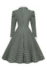 Laden Sie das Bild in den Galerie-Viewer, Vintage British Style Revers Grünes Gitter Kleid aus den 1950er Jahren