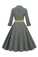 Laden Sie das Bild in den Galerie-Viewer, A-Linie V Ausschnitt Grün Gürtelkleid aus den 1950er Jahren mit 3/4 Ärmeln