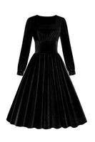 Laden Sie das Bild in den Galerie-Viewer, Rotes Samt Midi A-linie Vintage Kleid