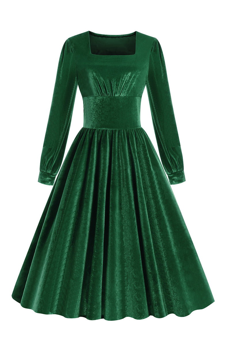 Laden Sie das Bild in den Galerie-Viewer, Schwarz Langärmel Samt Vintage Kleid