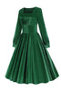 Laden Sie das Bild in den Galerie-Viewer, Grünes A-Linie Samt Vintage Kleid