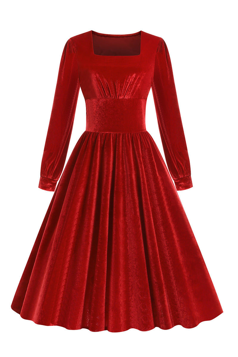 Laden Sie das Bild in den Galerie-Viewer, Schwarz Langärmel Samt Vintage Kleid