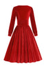 Laden Sie das Bild in den Galerie-Viewer, Rotes Samt Midi A-linie Vintage Kleid