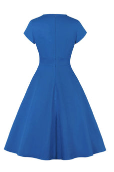 Jewel Blaues 1950er Jahre Kleid mit Schlüsselloch