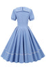 Laden Sie das Bild in den Galerie-Viewer, Blaues Kleid im Retro Stil der 1950er Jahre mit kurzen Ärmeln