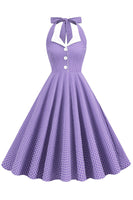 Laden Sie das Bild in den Galerie-Viewer, Retro-Stil Neckholder Gelb Rockabilly Kleid mit Knopf