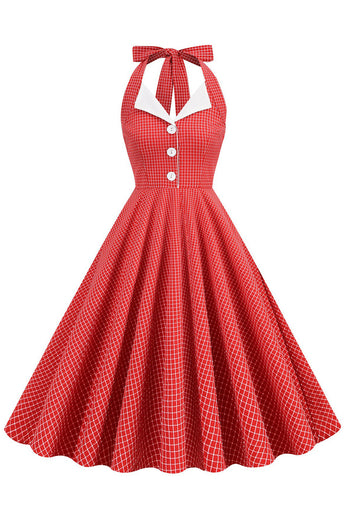Retro Stil Neckholder Grün 1950er Jahre Kleid mit Knopf