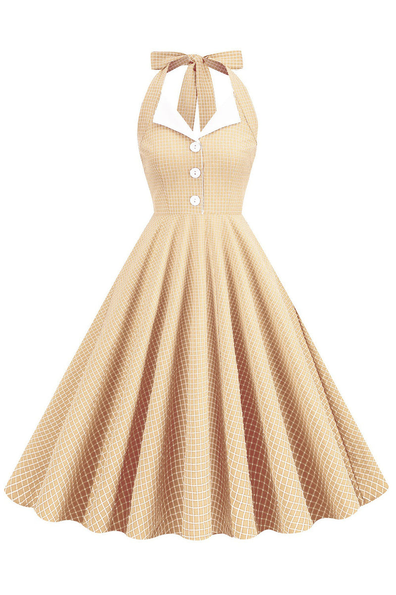 Laden Sie das Bild in den Galerie-Viewer, Retro Stil Neckholder Grün 1950er Jahre Kleid mit Knopf