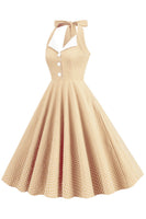 Laden Sie das Bild in den Galerie-Viewer, Retro Stil Neckholder Grün 1950er Jahre Kleid mit Knopf