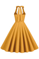 Laden Sie das Bild in den Galerie-Viewer, Hepburn Stil Neckholder Blaues Kleid der 1950er Jahre