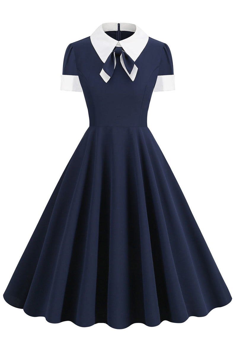 Laden Sie das Bild in den Galerie-Viewer, Jewel Marine1950er Jahre Kleid mit Bowknot