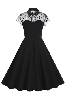 Hepburn Stil Schwarzes Vintage Kleid mit kurzen Ärmeln