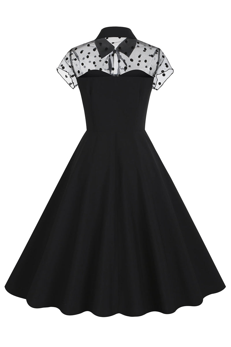 Laden Sie das Bild in den Galerie-Viewer, Hepburn Stil Schwarzes Vintage Kleid mit kurzen Ärmeln