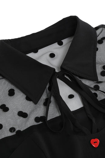 Hepburn Stil Schwarzes Vintage Kleid mit kurzen Ärmeln