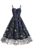 Laden Sie das Bild in den Galerie-Viewer, A-Linie 1950er Jahren Schwarzes Kleid mit Stickerei
