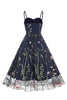 Laden Sie das Bild in den Galerie-Viewer, A-Linie 1950er Jahren Schwarzes Kleid mit Stickerei